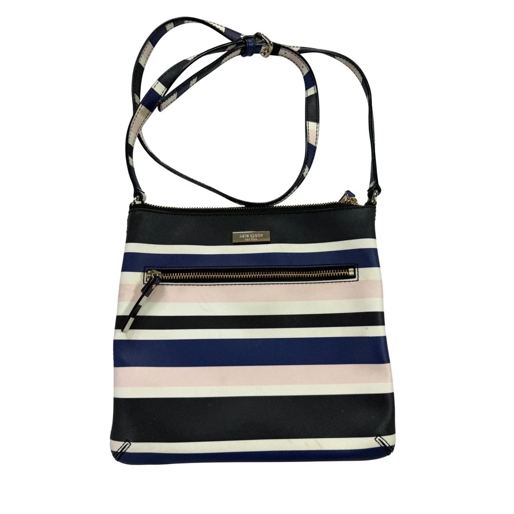 Kate Spade Crossbody Bag Womens Medium Multi Stripe Saffiano Leather Zip